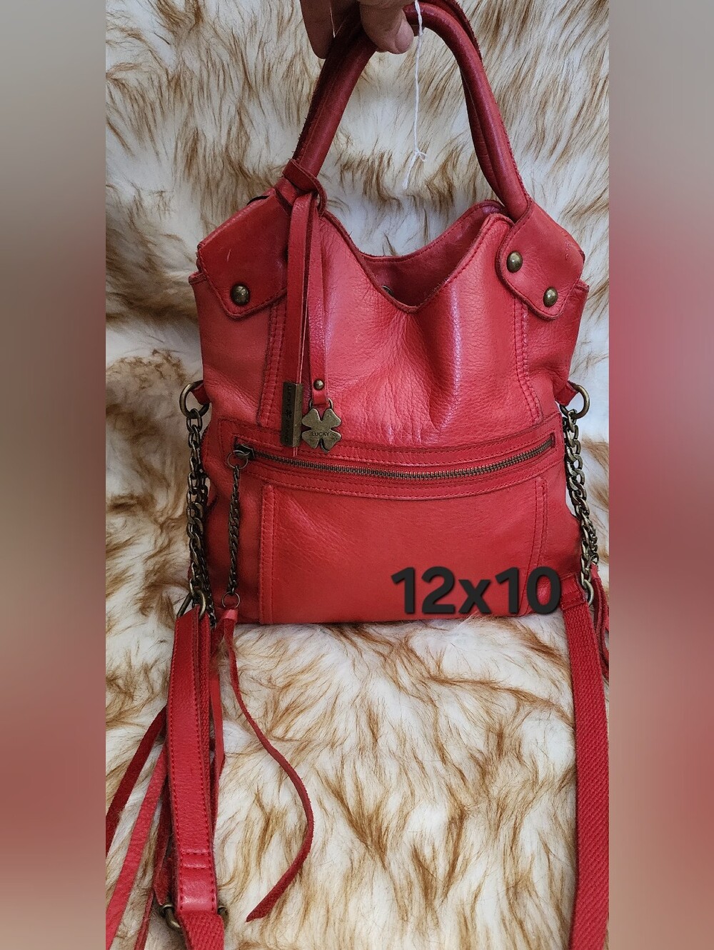Lucky Brand Red Leather Shoulder Bag with Tassel Charm